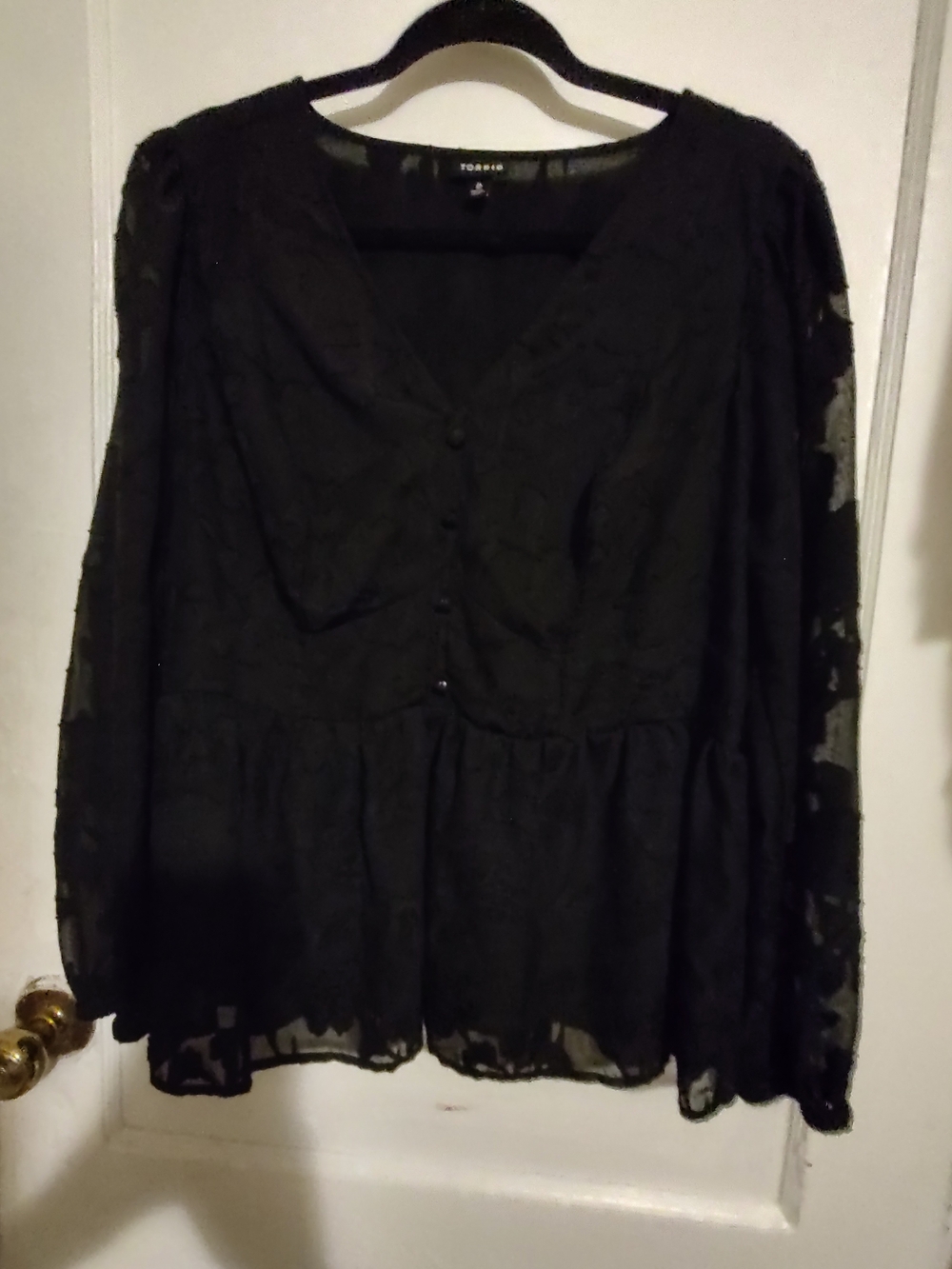 Torrid Black Lace Peplum Button-Front Top